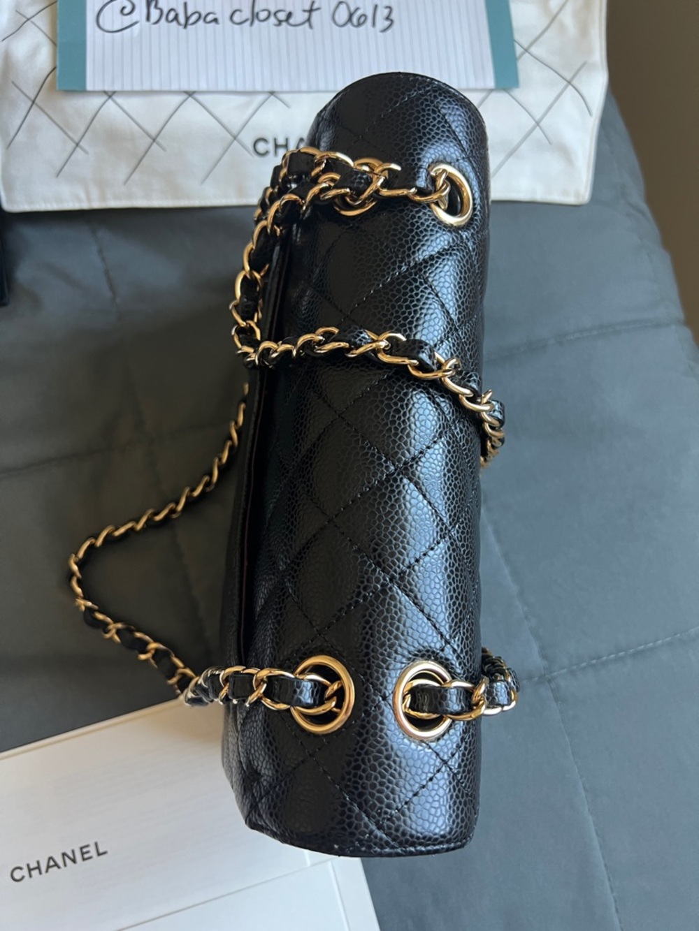 CHANEL Black Quilted Caviar Leather Shoulder Bag with Gold Hardware - Picture 6 of 12